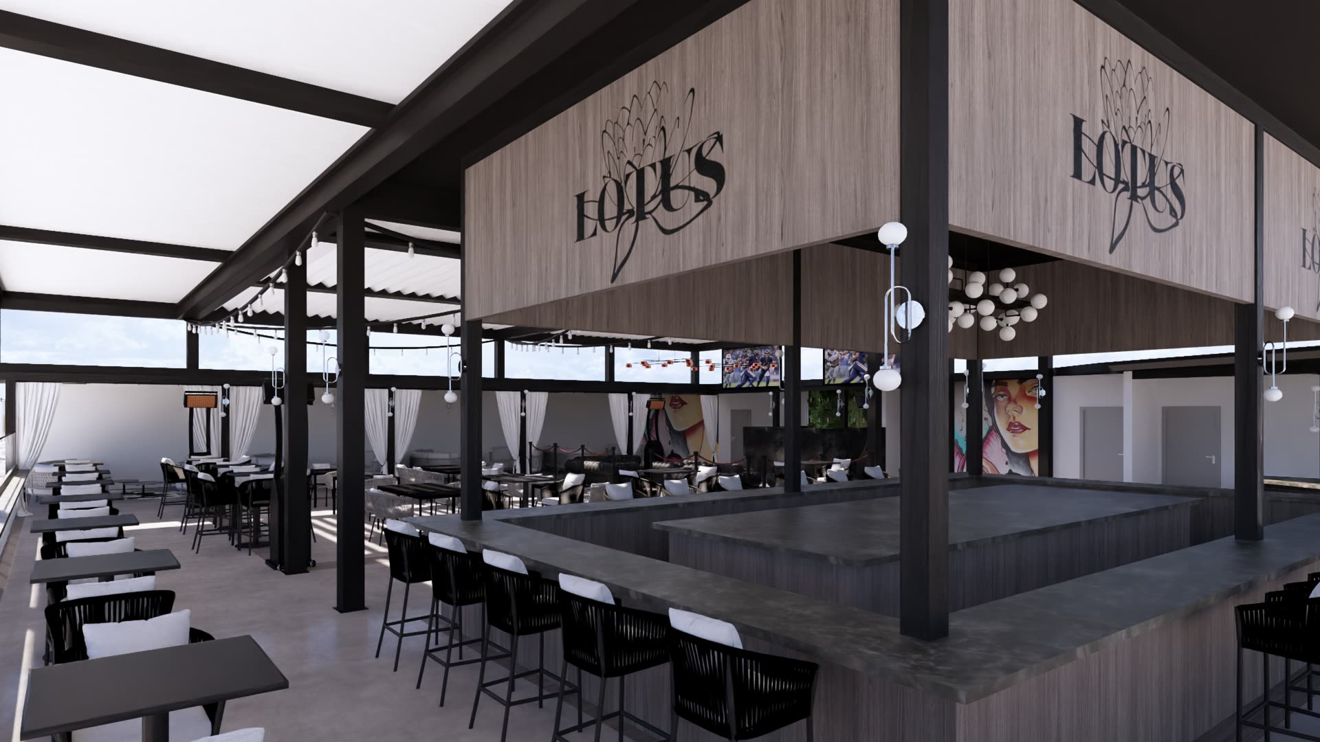 Completed Breslow Azenco R-Blade™ Motorized Louvered Roof at Lotus Rooftop, Passaic NJ